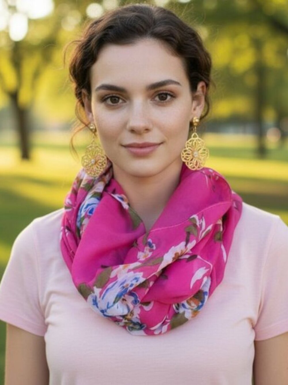 VINTAGE Oversized Infinity Chiffon Scarf Floral Wrap Shabby Chic Cottagecore - Picture 13 of 13
